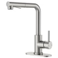 thumbnail image 1 of APPASO Brushed Nickel Bar Sink Faucet with Pull Out Sprayer, Stainless Steel Single Handle Prep Faucet for Kitchen, RV and Outdoor Sink, Deck Plate Included, 1 of 17