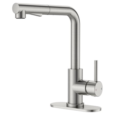 APPASO Robinet de Lavabo en Nickel Brossé avec Pulvérisateur Extractible, Robinet de Préparation en Acier Inoxydable à une Seule Poignée pour Cuisine, VR et Évier Extérieur, Plaque de Terrasse Incluse