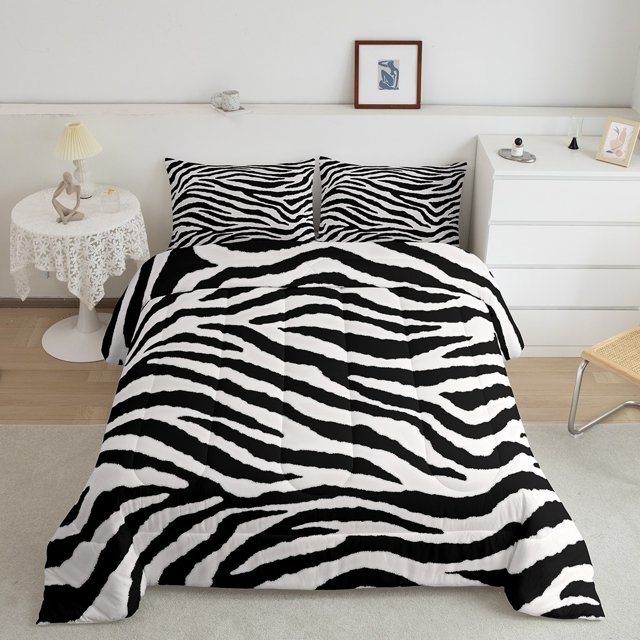 Erosebridal Zebra Print Bedding Full Comforter Set, Farmhouse Animals Down Comforter, Geometry Stripe Decor, Reversible