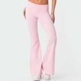 thumbnail image 2 of Ladies Basic Pants Slim Fit Solid Color Y2K Style Vacation Outfit (Black S), 2 of 7