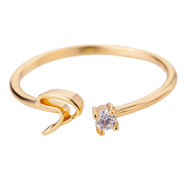 Riforla Gold Personalized Rhinestone 26 Initial Ring Jewelry Personalized Initial Letter Open Ring with Diamond Rhinestone Ring for Women Womens Jewelry S