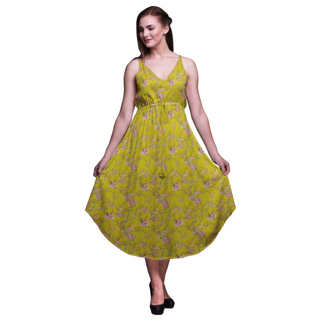 Bimba Robe à Imprimé Floral pour Femme, Bretelles Spaghetti, Col en V, Midi, Tenue de Plage - Xxx-Grand