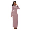 thumbnail image 2 of TopLLC Longues Robe à Manches à Col Rond pour Femme Décontractée Couleur Col Montant Manches Longues Extensible Ajustée Longue Robe Haut pour Femme, 2 of 6