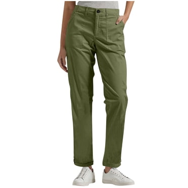 BLVB Women's Slim Fit Straight Leg Stretch Twill Chino Pants High Waist Comfy Work Pants for Casual Office Walking with Pockets