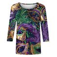 thumbnail image 4 of Penkiiy Blouse Carnaval pour Femmes Mardi Gras Mode Imprimée Décontractée Col Rond Manches 3/4 T-shirt Blouse L Multicolore, 4 of 5