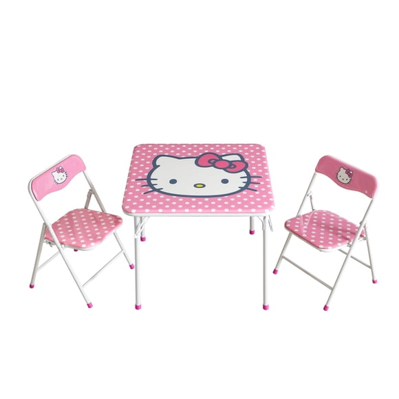 Hello Kitty Kids Activity Table and Chair Set, 3-Piece Square Table with 2 Folding Chairs, Sanrio Character Design,Furniture Set for Ages 3+