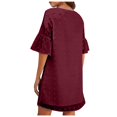 thumbnail image 4 of Robe d'Été pour Femmes 2024 Mode Grande Taille Robe Unie à Col en V en Mousseline à Pois à Manches Courtes à Col en V Rabais de 50 % Liquidation!, 4 of 5