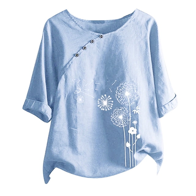 2025 Col Rond Court à Boutons Manches Longues Hauts Femmes Imprimé Floral T-Short Hauts Femmes Chemises Blouse de Compression Décontractée Femmes T-Shirt pour Femmes