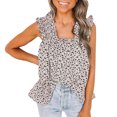 thumbnail image 1 of Pompotops Mode Femmes T-Shirt Imprimé Décontracté Débardeur Sans Manches Col Carré Volants Hauts Blouse, 1 of 7