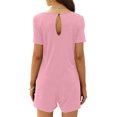 thumbnail image 4 of LOVZFMLL Combinaison à Manches Courtes pour Femme, Couleur Unie, Col Rond, Taille Cintrée, Dos Nu, Rose, P, 4 of 8