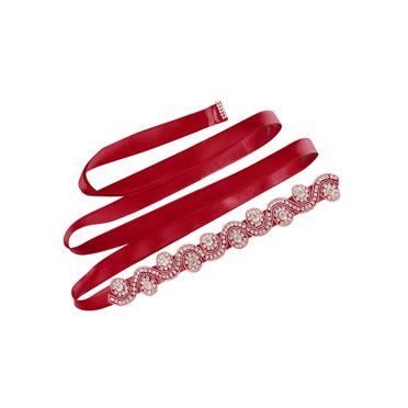 INSPIRE CHIC Women's Wedding Dress Sash Ribbon Rhinestone Bridal Belt Red 273 x 3cm/107 1/2 x 1 1/8 inches(L*W)
