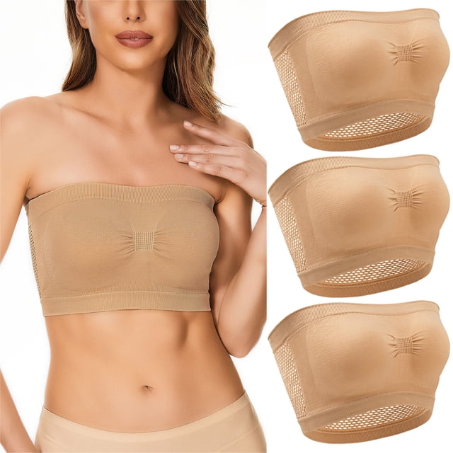 3 Pieces Womens Non Padded Bandeau Sprots Bra Strapless Convertible Bralettes Basic Layer Top Bra