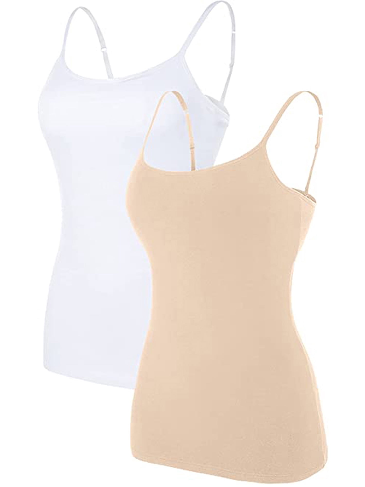 Charmo Women's Basic Cami Adjustable Spaghetti Strap Built in Bra Tank Top 2 Pack