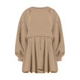 thumbnail image 4 of Womens Oversized Sweatshirt Dress Long Flowy Patchwork Pullover Tops Cute Drop Shoulder Sweatshirts Fall Long Sleeve Mini Dress Teen Girls Crewneck Solid Tunic Pleated Loose Clothing Beig, 4 of 4