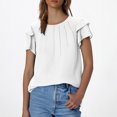 thumbnail image 2 of Plebaso Hauts d'Été pour Femmes Manches Courtes à Volants Blouses Décontractées Col Rond Couleur Unie Chemises Amples pour Femmes, 2 of 6