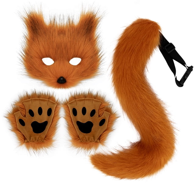 Realistic Furry Gloves and Tail Halloween Set for Festive and Events