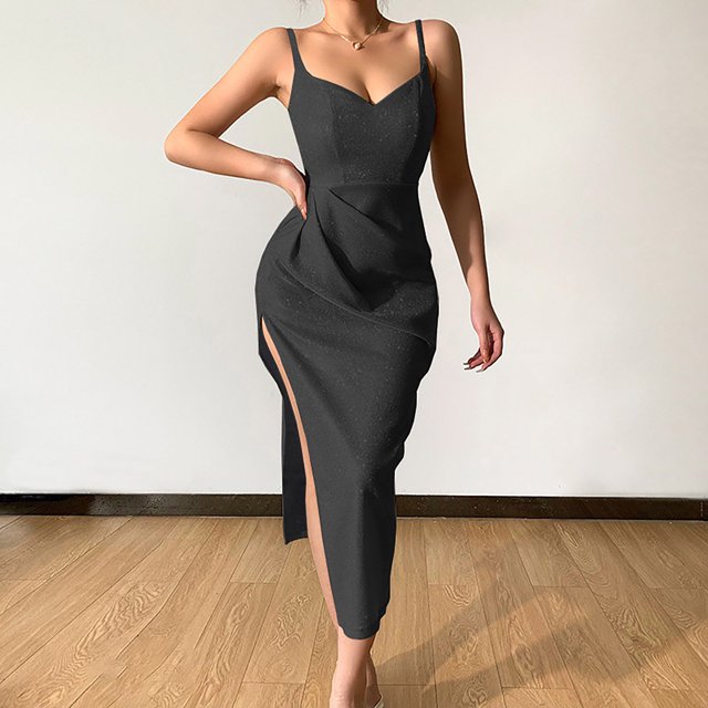 Gspmoly Robe d'Été, Mode Femmes Été Décontractée Unie à Col en V Camis Sans Manches Gilet Longue Robe Robes de Cocktail pour Femmes Offres Prime