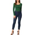 thumbnail image 2 of INSPIRE CHIC Blouse Basique à Manches Longues pour Femmes, devant Froncé, Col Rond, TG Vert Foncé, 2 of 6