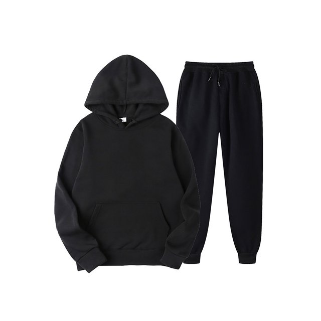 Innerwin Sweatshirts+Pant Outfits Two Pieces Men Tracksuit Set Sports 2 Pcs Fleece Jogger Sets Black L