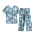 thumbnail image 1 of Tnhcen Ensemble de Pyjama d'Été pour Femmes en Lin 2 Pcs / Haut à Manches Courtes Boutonné Col Rond Imprimé Rétro + Pantalon Taille Élastique / TG-4TG, 1 of 3