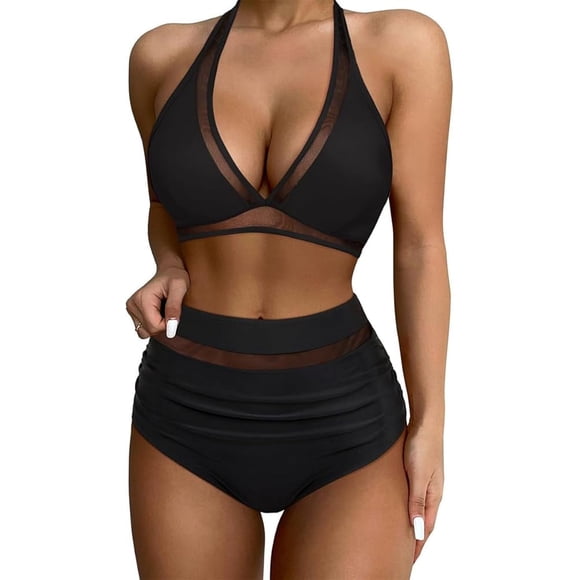 Women's Bikini Sets for Women Mesh V Neck High Waisted Bikinis Sexy Leopard Bathing Suit Swimsuit Monokini