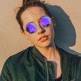thumbnail image 3 of Joopin Lunettes de Soleil Rondes Hippie pour Femmes Hommes Lunettes de Soleil Rondes Protection UV400 (Vert Miroir + Violet Miroir), 3 of 7