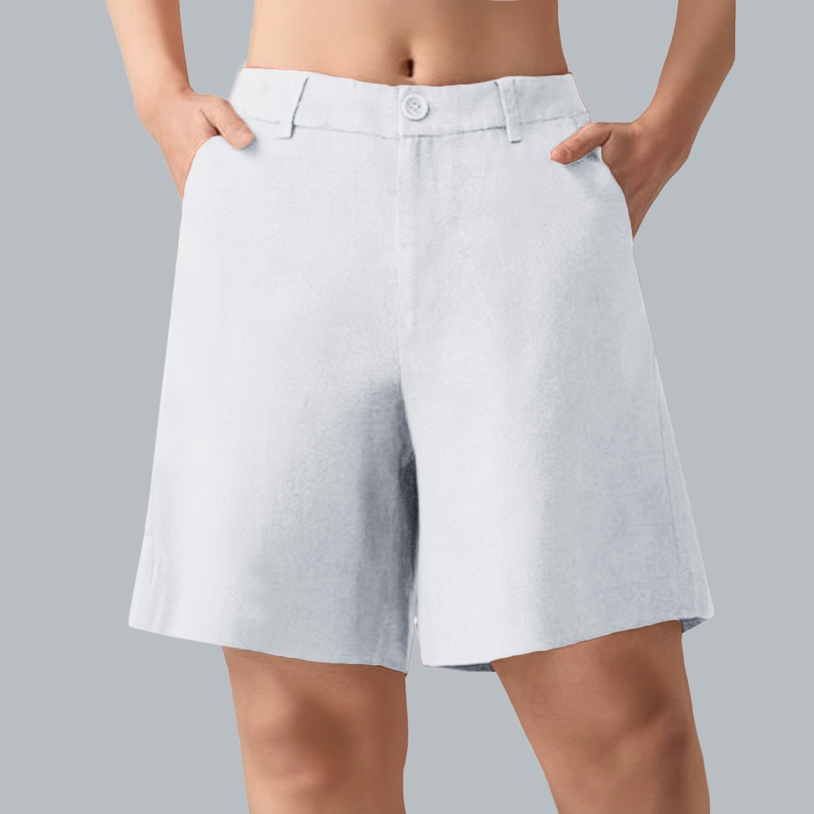 Ovticza Bermudas pour Femmes Séchage Rapide Légers Shorts en Lin Golf Randonnée Voyage Shorts Blanc 4TG