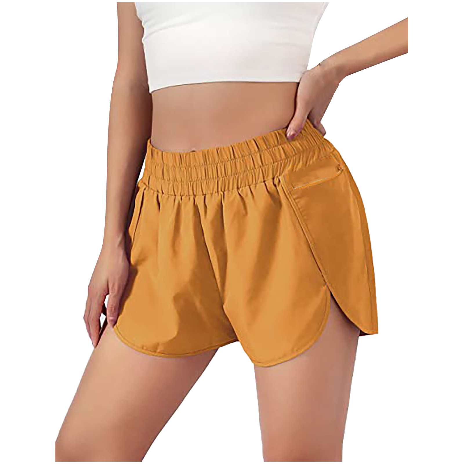 XZNGL Women Solid Running Shorts Sport Pant Elastic Waist Active Workout Pocket Shorts
