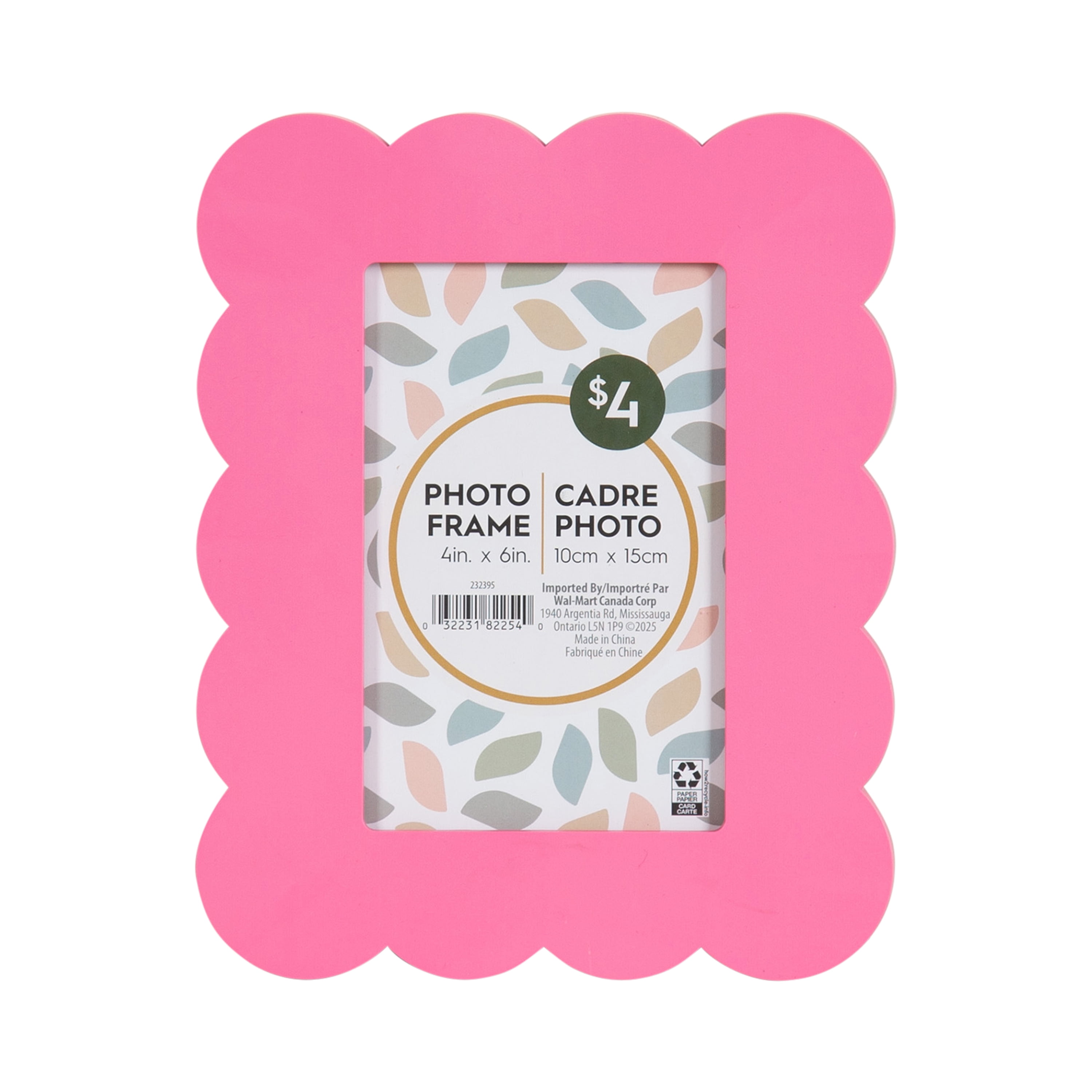 DesignOvation Scalloped 4" x 4" Pink Decorative Tabletop Picture Frame