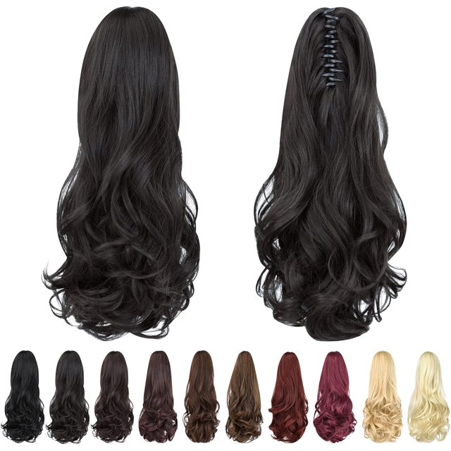 ORUYROP Extension de Queue de Cheval, extensions de Cheveux à Pince Griffe de 16 Pouces Queue de Cheval Cheveux Courts Bouclés Extension de Cheveux Pièce de Cheveux Synthétique d'Apparence Naturelle pour Femmes Noir Naturel