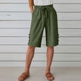 thumbnail image 2 of Womens Half Shorts Pants Summer Elastic Waist Buttons Casual Linen Pockets Pants, 2 of 8