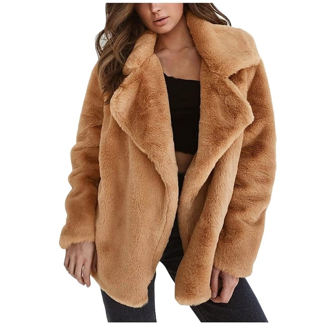 jsaierl Women's Autumn/Winter Solid Color Cardigan Plush Lapel Coat Tops