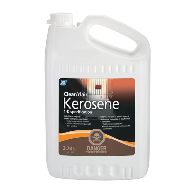 Recochem™ Pichet en Plastique Blanc Transparent de 3,78 L avec Poignée et Bouchon à Vis, Étiqueté pour Faible Odeur, Carburant à Triple Filtre Idéal pour Réchauds de camping et Chauffages au Kérosène, avec Avertissements de poison et de Combustibilité.