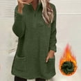 thumbnail image 2 of yoeyez Chandails en Peluche pour Femmes d'Hiver en Molleton Duveteux à Enfiler Col Ras du Cou Manches Longues Tunique Chaude Confortable Moelleuse Pyjama Tenue de Détente Haut avec Poches Vert Armée, TG, 2 of 7