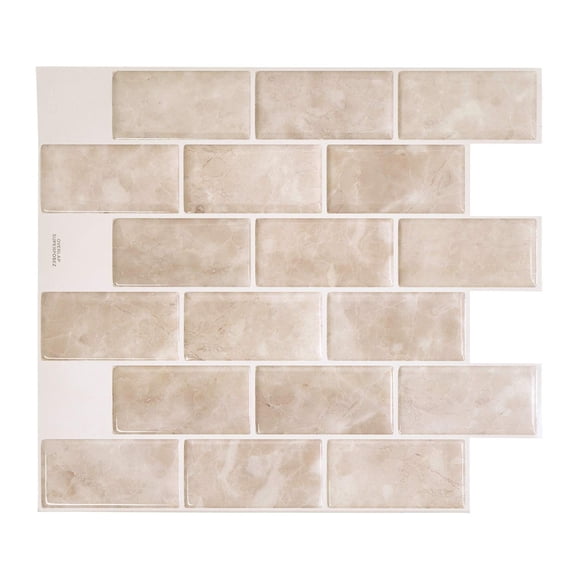 SMART TILES Peel and Stick Backsplash - 10 Sheets of 10.95" x 9.70" - 3D Adhesive Peel and Stick Tile Backsplash for Kitchen, Bathroom, Wall Tile