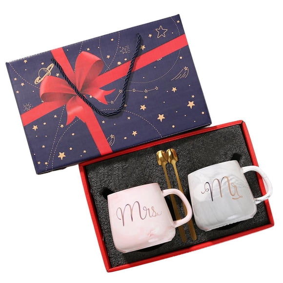 Mr and Mrs Coffee Mugs Set - 13.5oz Ceramic Wedding Gifts for Couples, 2PCS Coffee Cups for Newlyweds, Anniversary & Engagement Gift Box