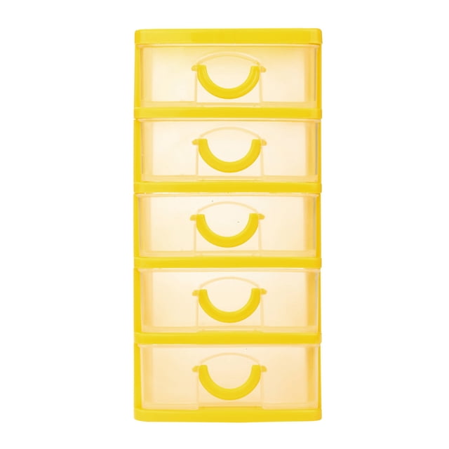 RXIRUCGD 13*9*18cm Mini Organizer Box Storage Container Case with 5 Clear Desktop Drawer Units,Yellow