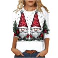 thumbnail image 1 of yoeyez T-Shirts de Noël Laids pour Femmes Manches 3/4 Hauts de Noël Mignons Chandail à Paillettes Imprimé Arbre de Noël Chandail de Fête d'Automne Tunique à Col Rond, 1 of 5