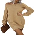 thumbnail image 1 of Robe Chandail Épaules Dénudées pour Femmes Manches Longues Couleur Unie Robe Tricotée Ample Robe Mini Automne, 1 of 5