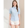 thumbnail image 3 of INSPIRE CHIC Chemise Boutonnée en Coton pour Femme à Manches Bouffantes avec Col pour le Travail au Bureau Bleu Marine TP, 3 of 6