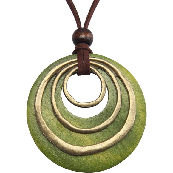 Long Necklaces for Women Boho Wooded Pendant Vintage Necklace Sweater Chain Necklace Handmade Jewelry