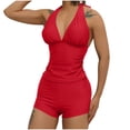 thumbnail image 2 of UPPADA Womens Plus Size Two Piece Bathing Suits V Neck Lace Up Flowy Swim Dress Tummy Control Modest Swimwear with Bottoms Suspenders Backless Swim Suits Tummy Control Swimsuits Red,S, 2 of 6