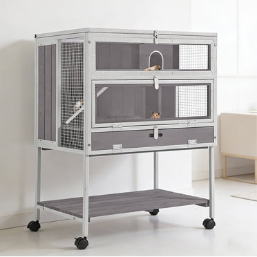 Aivituvin Cage pour Cochon d'Inde, Cage pour Hamster à Cadre Métallique Mobile Anti-Mastication avec Bord en Alliage d'Aluminium, Cachettes, Rampes, Jouet à Mâcher en Forme de Balancelles, Plateau Étanche à Tirage Plus Profond pour Intérieur Extérieur (Blanc)