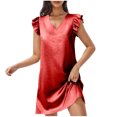 thumbnail image 2 of Ovzne Robes pour Femmes 2025 Robe Femmes Mode Couleur Unie Couleur Vive Jupe Courte Col en V Robe à Capuche Manches Printemps Robe Courte Liquidation, 2 of 6