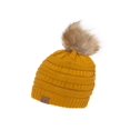 thumbnail image 1 of Gravity Threads Cable Knit Faux Fur Pom Pom Beanie Hat, Mustard, 1 of 2
