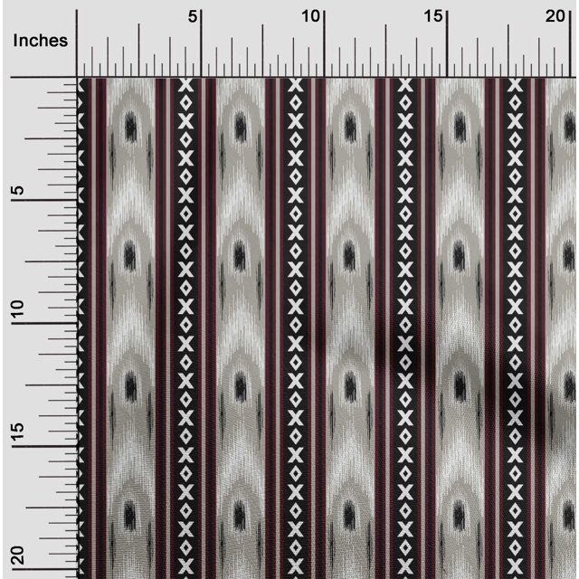 oneOone Polyester Lycra Fabric Stripe & Geometric Ikat Printed Fabric 1 Yard 56 Inch Wide