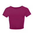 thumbnail image 4 of JIRNDf Hauts pour Femmes T-Shirts d'Été Tendance Mode Manches Courtes Mignon Court Basique Col Rond Coupe Ajustée Blouse pour Femmes Tunique Décontractée Hauts Or Rose m, 4 of 5