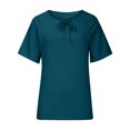 thumbnail image 3 of Vêtements d'Été pour Femmes Été Mode pour Femmes Col Rond à Lacets Manches Courtes Chemise de Couleur Unie T-Shirt Décontracté Hauts, 3 of 8
