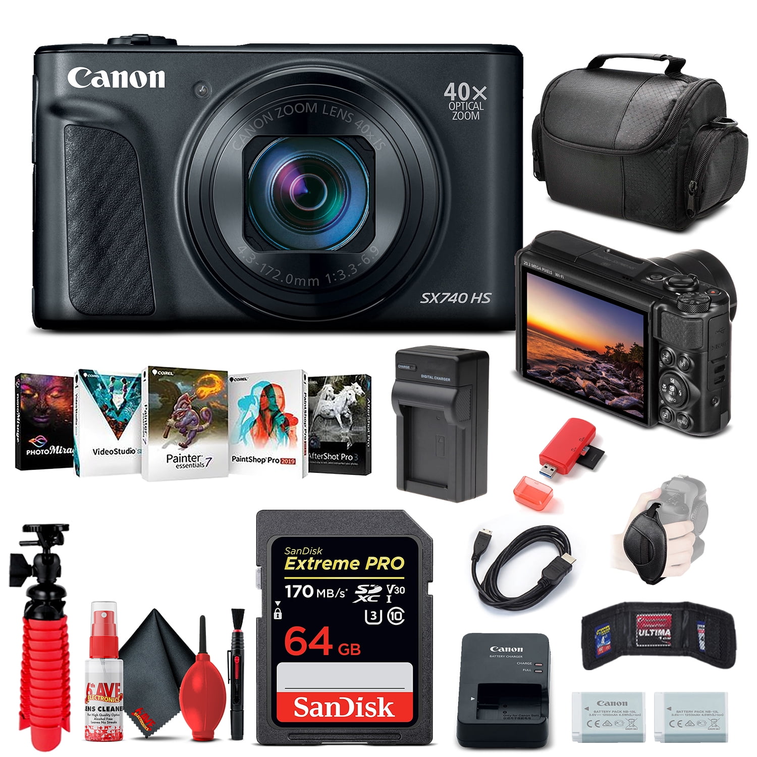 Canon PowerShot SX740 HS Digital Camera (Black) (2955C001) + 64GB