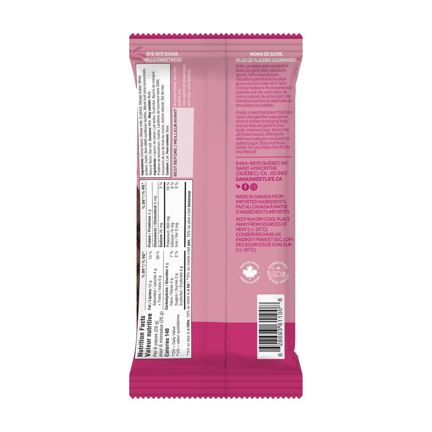 Sana Milk Chocolate-style Bar, No Added Sugar 75g